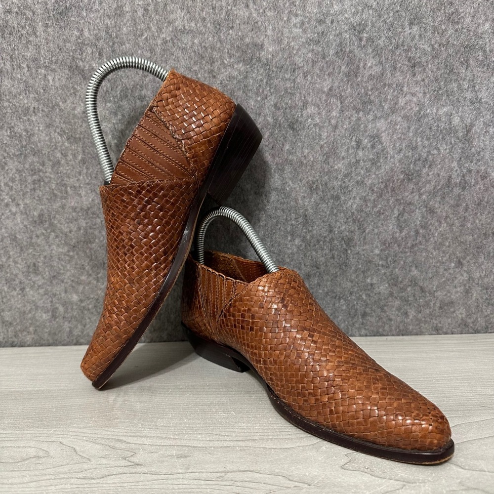 Cole Haan Ariel Booties Womens 7 Brown Woven Leather Slip On Ankle Boots - Picture 7 of 10